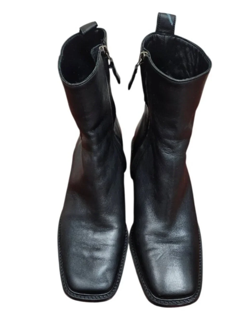 Everlane Day Heel Boot Womens Size 8 Black Leather Ankle Boots Square Toe Zip